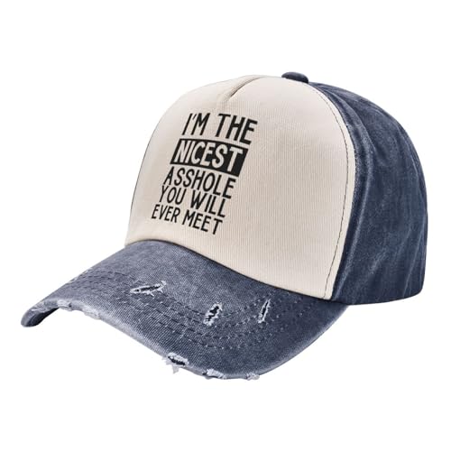 YVNUM I'm The Nicest Asshole You Will Ever Meet Unisex Baseball Cap Low Profile Trucker Hat Adjustable,Navy Blue