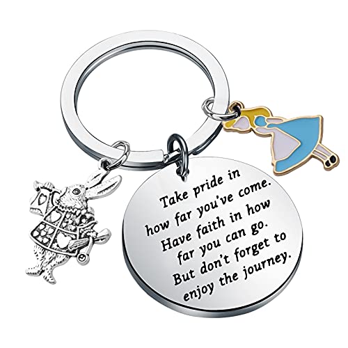 FUSTMW Alice Gifts Keychain Rabbit Alice Pendant Wonderland Inspired Gifts Cartoon Keepsake Keychain Friendship Gifts (silver)