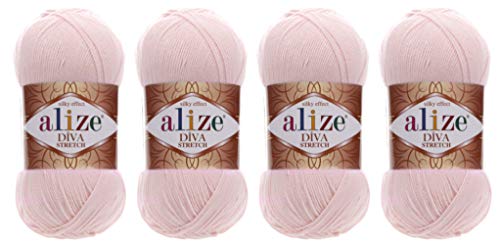 92% Microfiber Acrylic, 8% Pbt Elastic Stretch Yarn Alize Diva Stretch Thread Crochet Hand Knitting Turkish Yarn Lot of 4skn 400gr 1752yds (382-Powder)