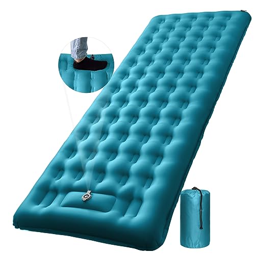 NOWTOWIN Camping Sleeping Pad Extra Thick 5.1 Inch Inflatable Camping Mattress for Backpacking Hiking and Travel, Compact Portable Comfort Lightweight Sleeping Mat with Built in Foot Pump