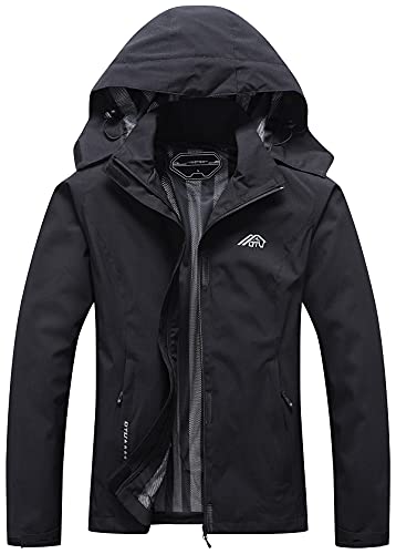 OTU Women's Waterproof Rain Jacket Lightweight Hooded Raincoat for Hiking Travel Outdoor Black L