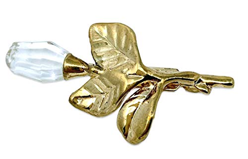 Crystal Rose Bud Lapel Pin - Gold Plated Leaves & Clasp - Remembrance Sympathy Jewelry - Memory Brooch