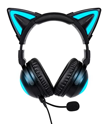 Axent Wear New Edition Wireless Cat Ear Headphones (12 Color Changing) 3.5mm Jack, Bluetooth&Wired Connection (Black)