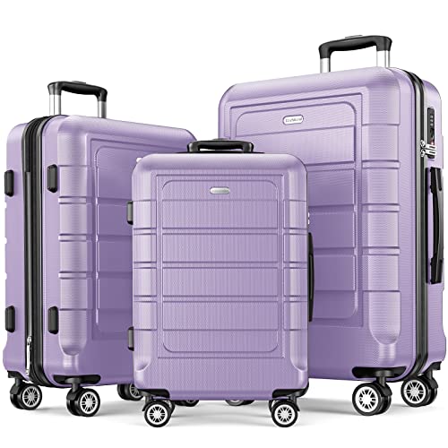 SHOWKOO Luggage Sets Expandable PC+ABS Durable Suitcase Double Wheels TSA Lock Lavender Purple 3pcs