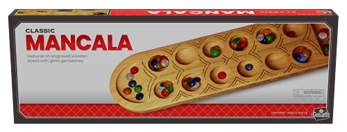 Classic Mancala Game - Features A Full-Sized, Solid Wooden Board with Exquisite Detail Stones by Pressman For 2 Players