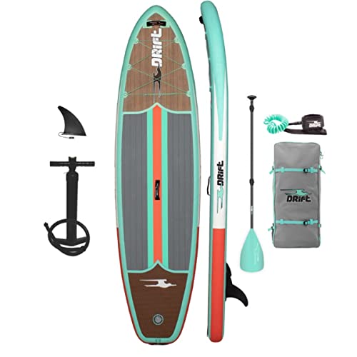 Drift Aero Inflatable Stand Up Paddle Board - SUP Paddle Board & Accessories, Including Pump, Paddle, and More - Classic Woodgrain, Adult, 10'8'