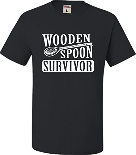 Go All Out Medium Black Adult Wooden Spoon Survivor Funny T-Shirt