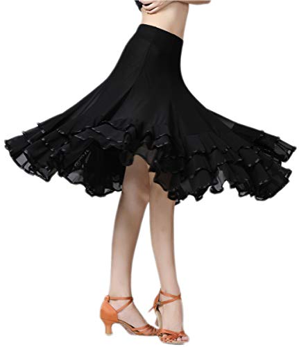 CISMARK Elegant Swing Ballroom Latin Dance Skirt for Girls Black One Size