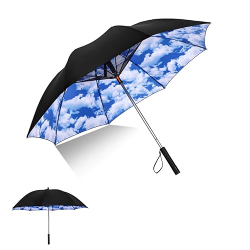 3 In 1 Umbrella With Fan, Misting Umbrella with Fan, Portable Misting Fan Umbrella, UV Umbrella With Fan And Mister for Golf Beach Patio Garden, 2600mAh USB Rechargeable (Sky)