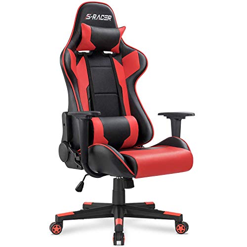 Homall Gaming Chair, Office Chair High Back Computer Chair Leather Desk Chair Racing Executive Ergonomic Adjustable Swivel Task Chair with Headrest and Lumbar Support (Red)