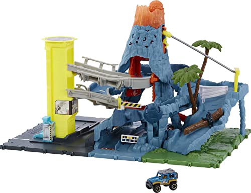 Matchbox Cars Playset, Action Drivers Volcano Escape with 1 Toy Car, Kid- & Car-Activated Features, Lava Explosion