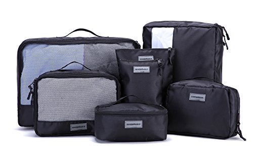 SNOWHALE - 7 Set Packing Cubes - Travel Organizers with Laundry Bag Traveling Pack (Black)