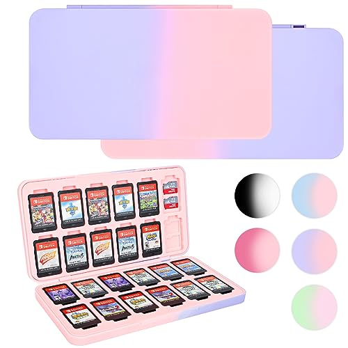 DLseego Game Card Case for Switch Lite/Switch/Switch OLED, Switch Game Cartridge Memory Card Portable Storage Box with 24 Game Card Slots and 48 Micro SD Card Slots-Pink Purple