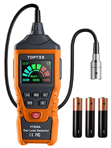 TopTes PT520A Natural Gas Detector, Gas Leak Detector with 17-Inch Gooseneck, Locating The Source of Propane, Natural Gas, and Combustible Gas Leak for Home and RV (includes Battery x3) - Orange