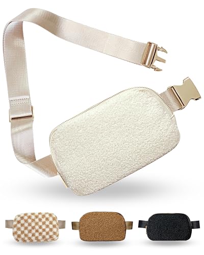 Boutique Fleece Belt Bag | Sherpa Crossbody Bag Fanny Pack for Women Fashionable | Everywhere Waist Pack | Small Fashion Travel Chest Bag (Extended Strap Length, Cream Fleece)