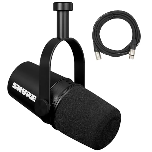 Shure MV7X XLR Podcast Microphone with XLR Cable - Dynamic Mic for Podcasting & Vocal Recording, Voice-Isolating Technology, All Metal Construction, Mic Stand Compatible, Optimized Frequency - Black