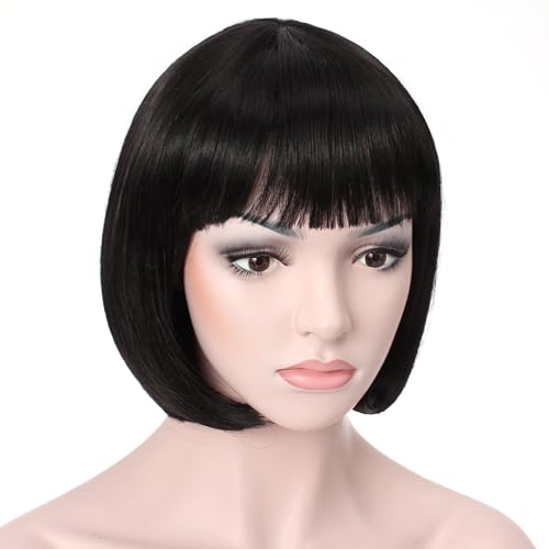 Onedor 10' Short Straight Hair Flapper Cosplay Costume Bob Wig (Black)