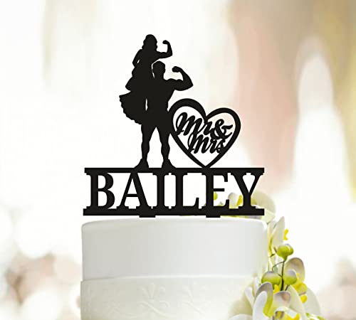 Athletic Couple Wedding Cake Topper, Fitness Wedding Cake Topper, Sport Cake Topper, Bodybuilder Mr and Mrs Wedding Cake Topper, Great for Cakes or Display Fashionable and Trendy Wedding Accessory