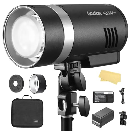 GODOX AD300Pro Outdoor Flash Strobe Monolight, 300Ws 2.4G TTL HSS 1/8000s Portable Flash Speedlight with Bi-Color Modeling Lamp and Recharagable Lithium Battery for Photography Outdoor Shooting