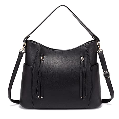 NOTAG Womens Hobo Handbags PU Leather Shoulder Bags Fashion Top Handle Purses Large Crossbody Handbags (Black)