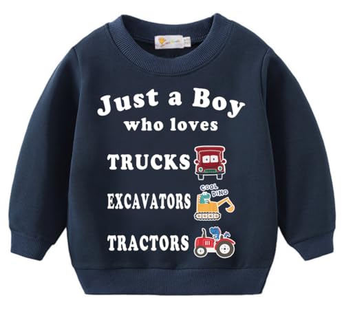 Just A Boy1 Who Loves Tractors T-Shirt Excavator Sweatshirt Toddler Construction Costume Kid Vehicle Tee Top Truck Pullover 4T