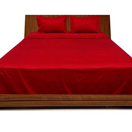Relaxare King 300TC 100% Egyptian Cotton Blood Red Solid 4PCs Sheet Set Solid (Pocket Size: 12 inches)