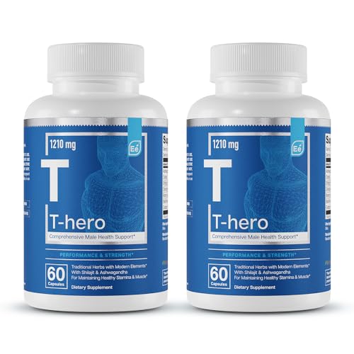 Essential Elements Male Health Supplement - Muscle Support & T-Health with DIM, Ashwagandha, Shilajit, More | T-Hero 60 Vegan Capsules (2-Pack)
