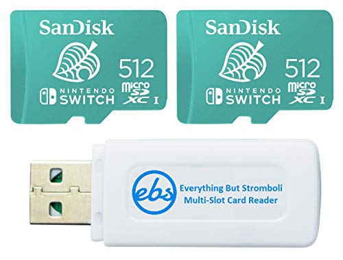 SanDisk 512GB Nintendo Switch Memory Card 2 Pack - Micro SD Cards for Switch Lite & Switch (SDSQXAO-512G-GNCZN) Bundle with (1) MicroSDXC Card Reader
