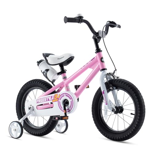 Royalbaby RB14B-6P BMX Freestyle Kids Bike, Boy's Bikes and Girl's Bikes with training wheels, Gifts for children, 14 inch wheels, Pink