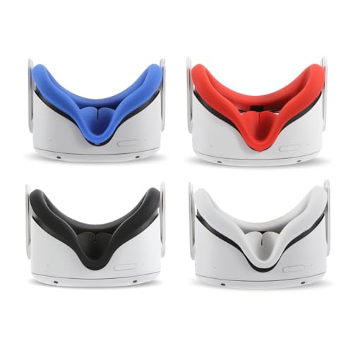 LEABBY 4Pcs VR Silicone Face Cover for Oculus Quest 2,Light-Thin VR Face Pads,Waterproof Anti-Dirty Replacement Facial Cushion VR Pads Accessories (Black+Red+Gray+Blue)