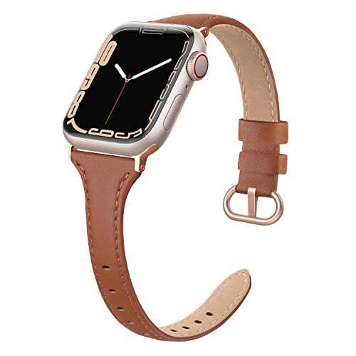 SWEES Leather Band Compatible for Apple Watch 38mm 40mm 41mm, Slim Thin Dressy Elegant Genuine Leather Strap Compatible for iWatch Series 9, 8, 7, 6, 5, 4, 3, 2, 1, SE, Sport & Edition Women, Brown