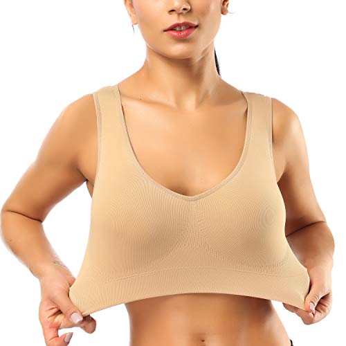 BESTENA Sports Bras for Women, Seamless Comfortable Yoga Bra with Removable Pads(Nude,XX-Large)