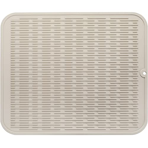 MicoYang Silicone Dish Drying Mat for Multiple Usage,Easy clean,Eco-friendly,Heat-resistant Silicone Mat for Kitchen Counter or Sink,Refrigerator or Drawer Liner Tapioca XL 18 inches x 16 inches