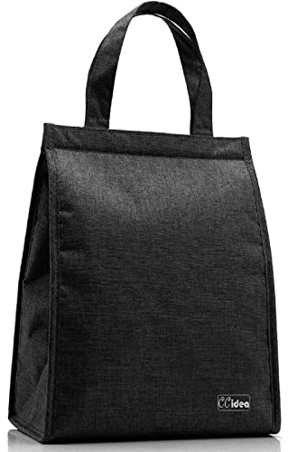 CCidea Lunch Bag for Women Men, Simple Insulated Lunch Box, Reusable Lunch Boxes for Office Work Travel (Black with Velcro)