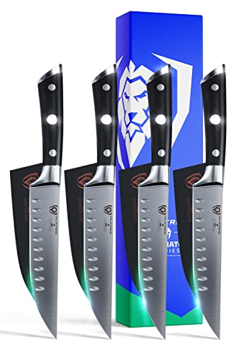 Dalstrong Steak Knife Set - 4-Piece - 5 inch Straight - Gladiator Series Elite - Forged German High-Carbon Steel - Black G10 Handle - Sheaths - Dinner Set Kitchen Knives - NSF Certified