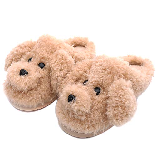 Aliwendy Women's Cute Dog Animal Slippers Warm Memory Foam winter Slippers Soft Fleece Plush House Slippers Indoor Outdoor(Beige Teddy Dog 40)