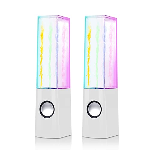 AOBOO Led Color Computer Water Speakers with Light, USB Dancing Fountain Light Show Sound Speakers, 3.5mm Interface,Suitable for Laptop Speakers, Speakers for Desktop Computer (White)