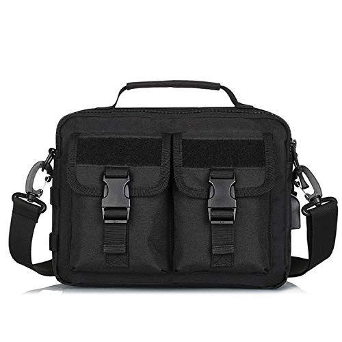 HUNTVP Multifunction Tactical Messenger Bag Nylon Shoulder Briefcase Handbags with USB Port,Black (Black)