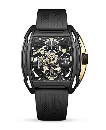 CIGA Design Z Series Automatic Mechanical Watch, Luxury Skeleton Wristwatch Tonneau with Leather and Silicone Strap Stainless Steel Business Dress Waterproof Timepiece Gifts for Men and Women