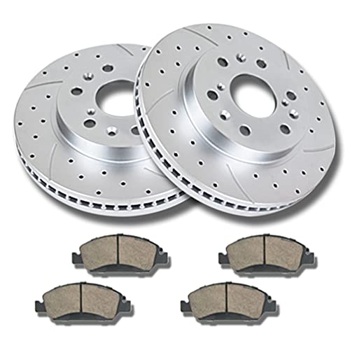 Front Brake Kit, Drilled and Slotted Brake Rotors Ceramic Brake Pads for CADILLAC ESCALADE CHEVY SILVERADO 1500 TAHOE GMC YUKON