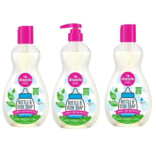 Dapple Baby, Bottle and Dish Soap Dish Liquid Plant Based Hypoallergenic 1 Pump Included, Packaging May Vary, Fragrance Free, 16.9 Fl Oz (Pack of 3)