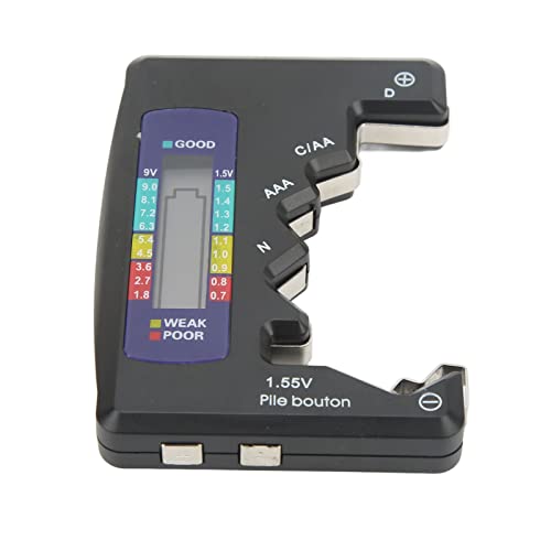 Digital Battery Capacity Gauge Tester LCD Screen Universal D C N AAA AA 9V 1.5V Button Cell Battery Analyzer Support Check Carbon Zinc Alkaline and Rechargeable Batteries (Black)