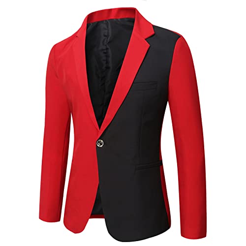 Mens Colors Contrast Blazer Jacket Two Tone Slim Fit Suit Jacket One Button Autumn Blazer for Dinner,Prom,Party