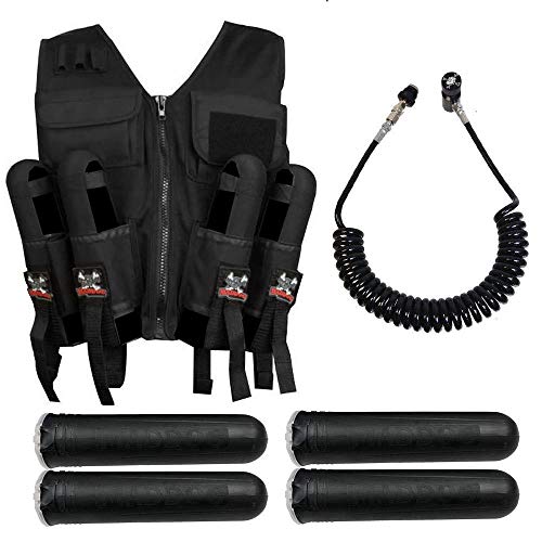 Maddog Tactical Sport Vest with Paintball Pods & Standard Quick Disconnect Remote Coil Paintball Gun Accessory Package | High Pressure Air (HPA) & CO2 Paintball Tank Compatible