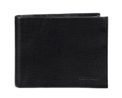 Calvin Klein Men's RFID Leather Minimalist Bifold Wallet, Black Passcase, One Size