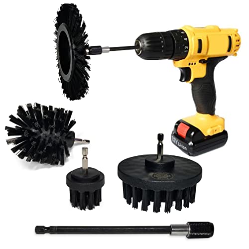 Power Grill Brush 5 Piece BBQ Cleaning Kit - Nylon Safe Bristle/Free Non/Wire - Safe for All Grates Stainless Steel Porcelain Iron Charcoal/Gas Scraper Tool/Accessories Outdoor Gift for Dad/Men