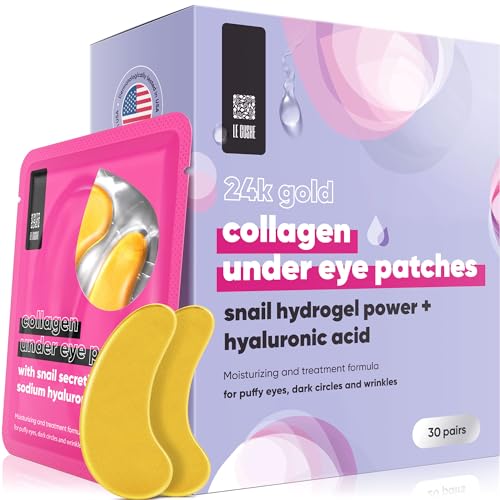 LE GUSHE Under Eye Patches 24K Gold Eye Mask - Anti-Aging, Hyaluronic Acid & Collagen Eye Treatment To Reduce Dark Circles, Puffy Eyes & Wrinkles - Transforms Tired Eyes (30 Pairs Gold)