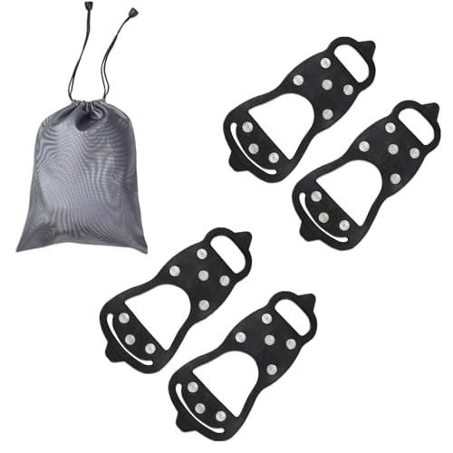 LACE INN 2 Pair Universal Non Slip Gripper Spikes for Shoes, Durable Ice Snow Grips Traction Cleats with 8 Steel Studs Crampon for Walking On Snow and Ice (Large)