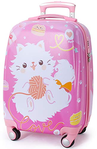 GURHODVO Kids Carry On Luggage Children Rolling Suitcase with 4 Wheels Hardshell Case for Toddler to Travel (w-cat)