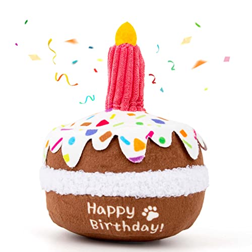 lilfrd Dog Birthday Cake Toy - Dog Birthday Girl Boy Gifts, Squeaky Plush Dog Birthday Toy